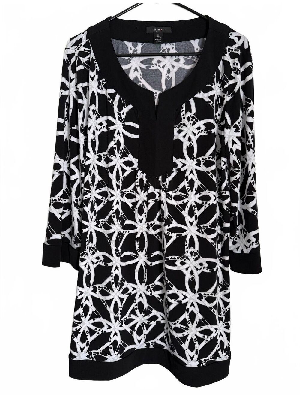 Style & Co Macy's Women's Mini Dress Size XL Extra Large Retro Tunic Black White